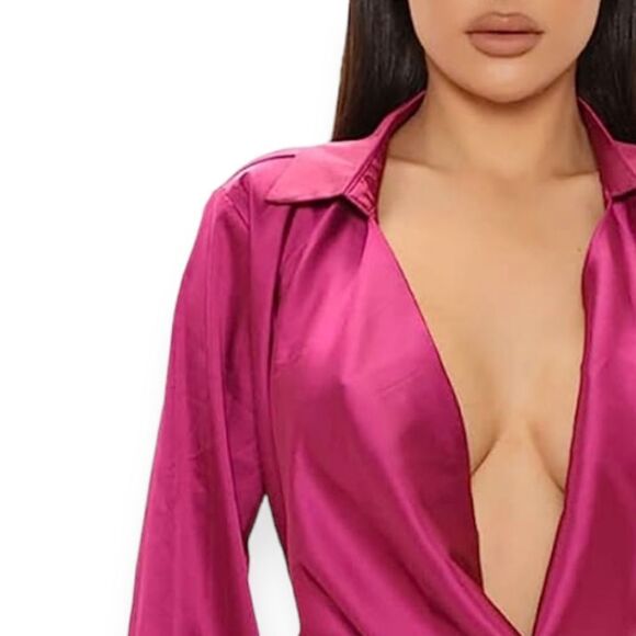 NWT Stain Long Sleeve Sexy V-Neck Formal Work Blouse Party Shirt - Picture 5 of 12